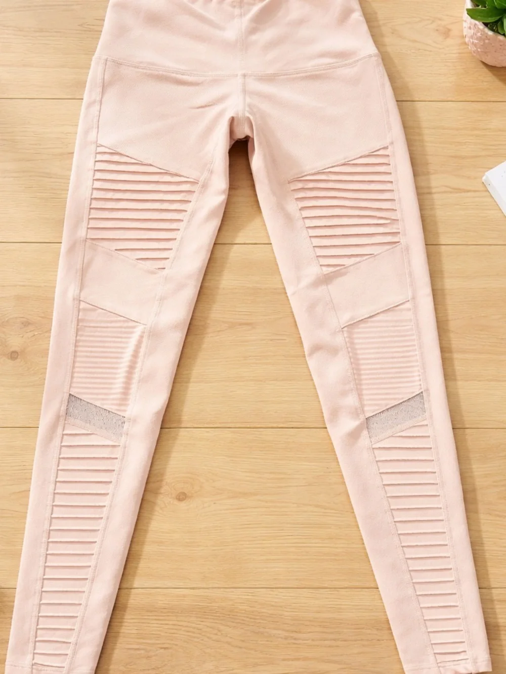 ALO Yoga Pale Blush Ribbed Panel High-Waist Leggings
